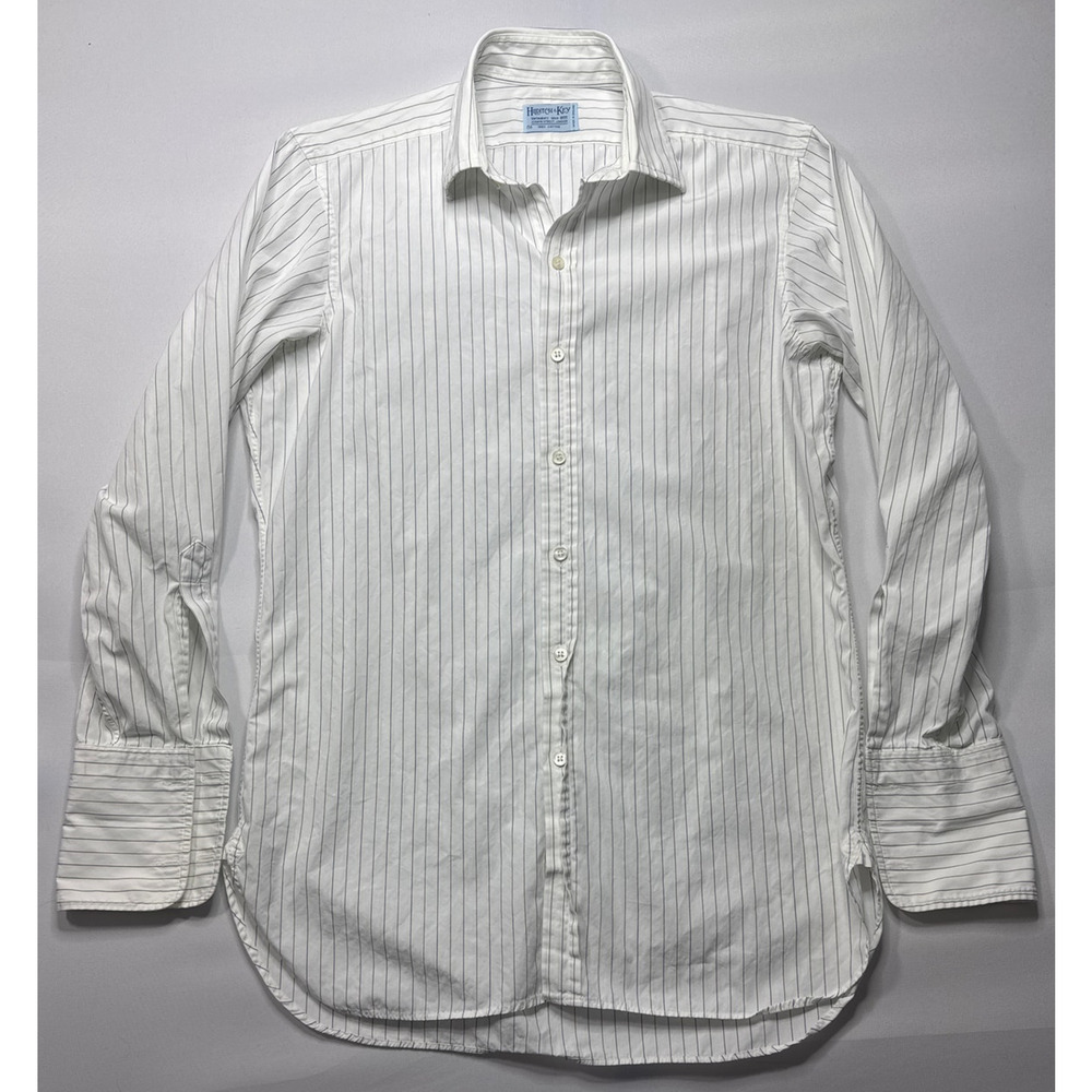Hilditch & Key Men's French Cuff White Striped Button  Dress Shirt Size 15-1/2*